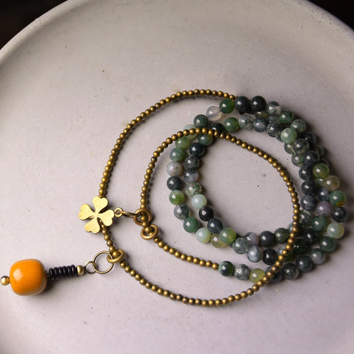 Armband Kupfer Achat Glück grüne Steine goldene Perlen Blütenanhänger