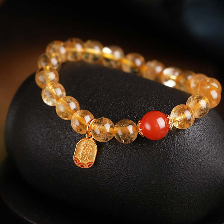 Armband Roter Achat Citrin mit goldenem Anhänger Glück