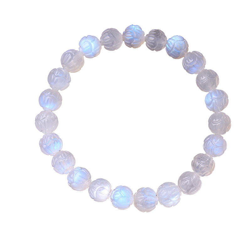 Armband Mondstein Lotus – Liebe mit leuchtenden blauen Reflexen elastisch.