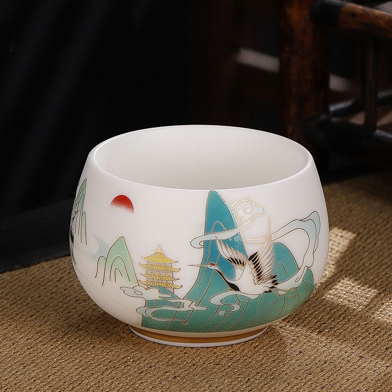 Teetasse Mit Henkel Drache Kranich Lotus Glückswolken & Kranich