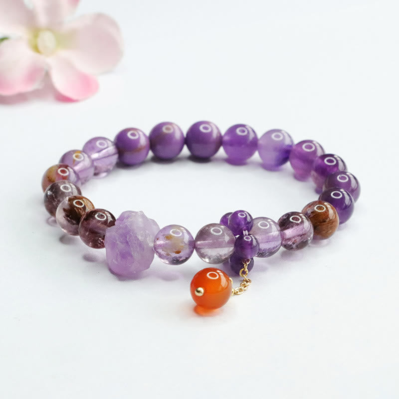 Armband Amethyst Lila Phantom Edelstein elastisch Naturstein Perlen