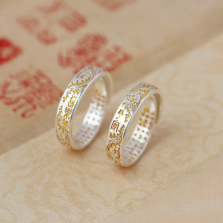 Dekorativer Ring Kupfer Lotus Herzsutra Paar Frieden Glück Schmuck