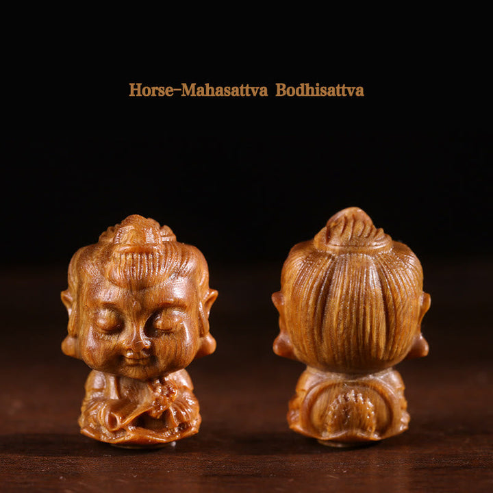 Figur Buddha Sandelholz Lotus Tierkreis Pferd – Mahasattva Bodhisattva