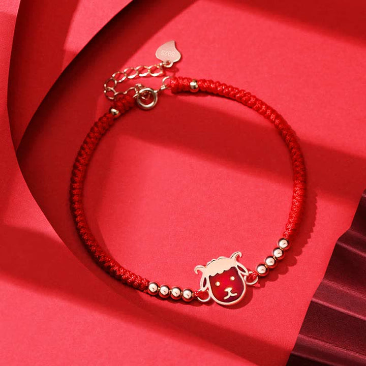 Rotes Armband 925 Silber Chinesisches Tierkreis Glück Energie Ziege