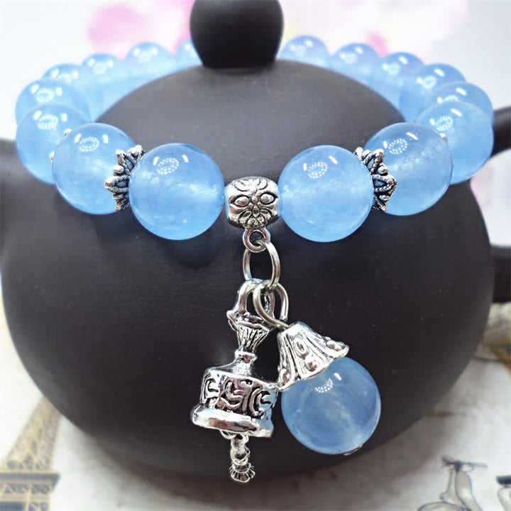 Hellblaues Kristall Armband Energie elastisch Perlen Silber Charm Anhänger