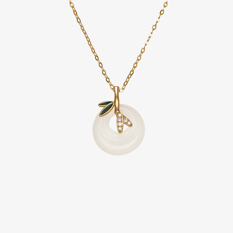 Kette Chalcedon Anhänger Bambusblatt Schmuck Stein
