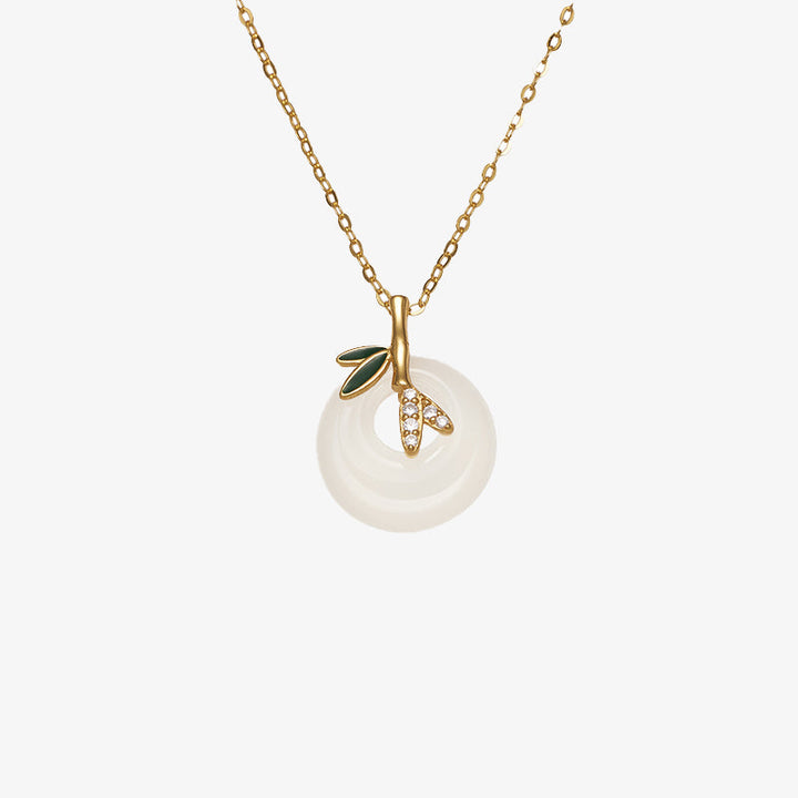 Kette Chalcedon Anhänger Bambusblatt Schmuck Stein