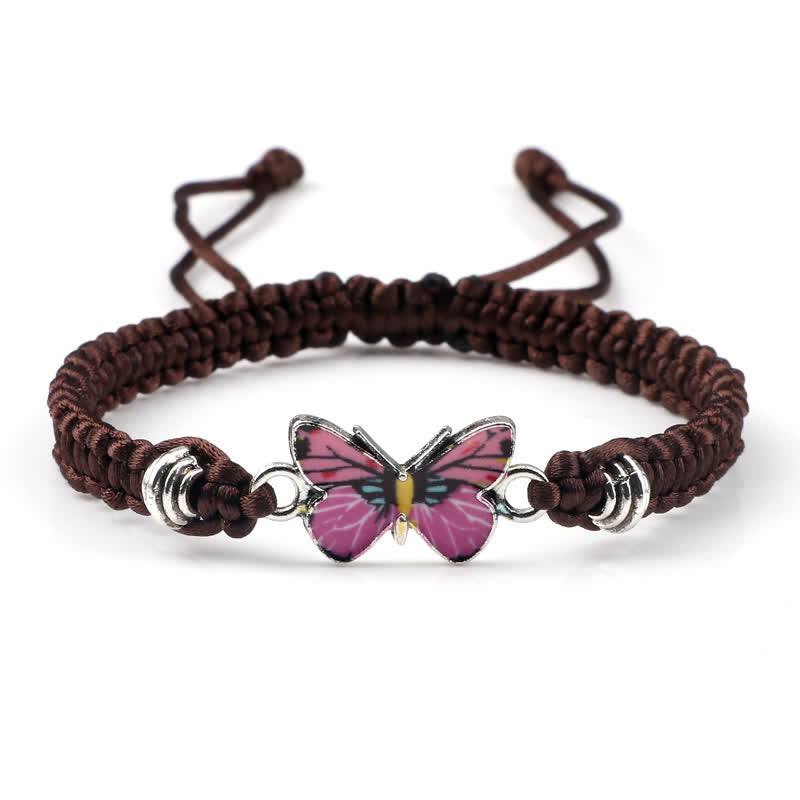 Armband Schmetterling – Liebe mit rosa Schmetterling brauner Schnur elastisch