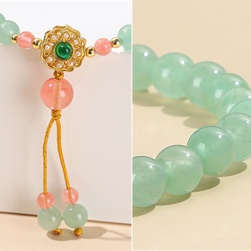Armband Grüner Aventurin – Glück Balance mit rosa Perlen goldenem Verschluss.