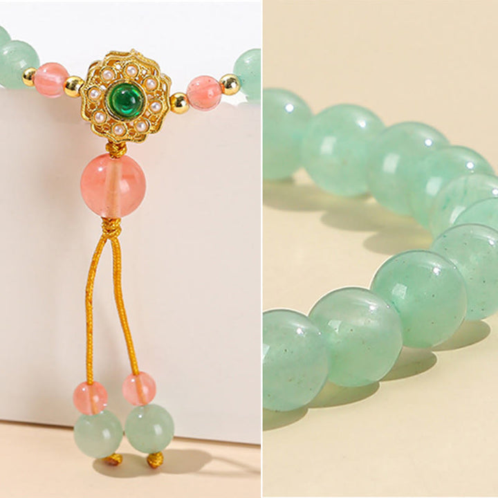 Armband Grüner Aventurin – Glück Balance mit rosa Perlen goldenem Verschluss.