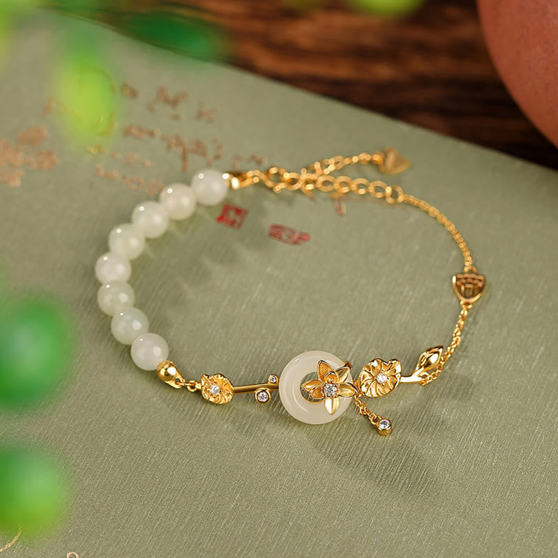Armband 925 Silber Jade Lotus – Glück & Frieden