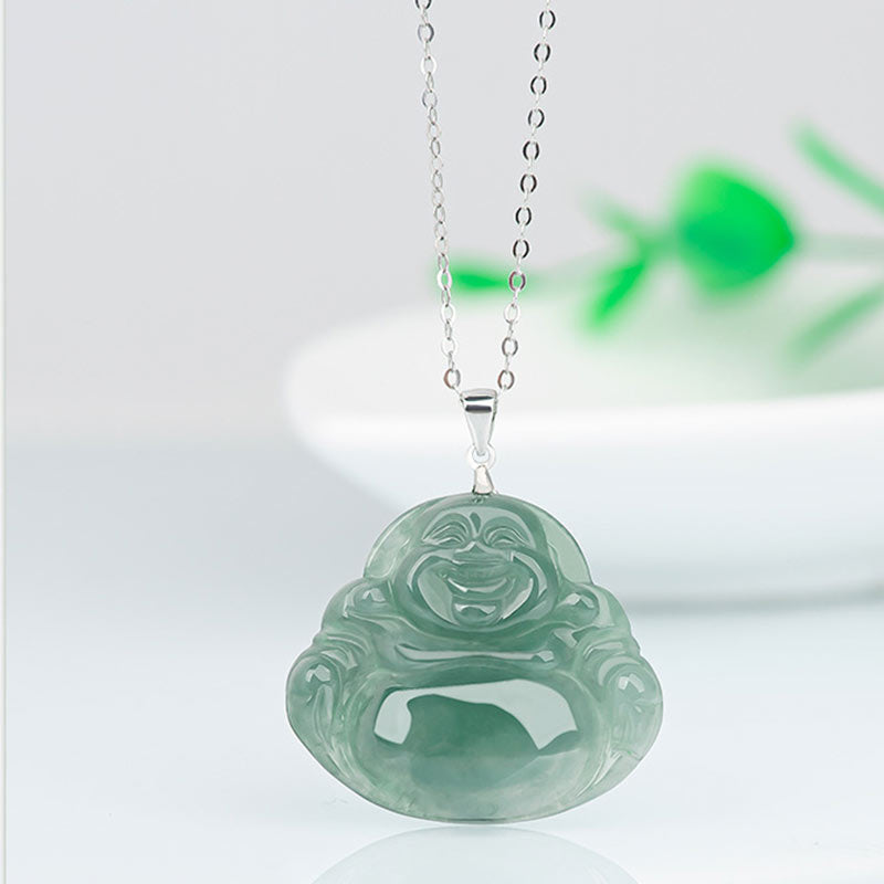Jade Anhänger Kette Lachender Buddha Schutz grün