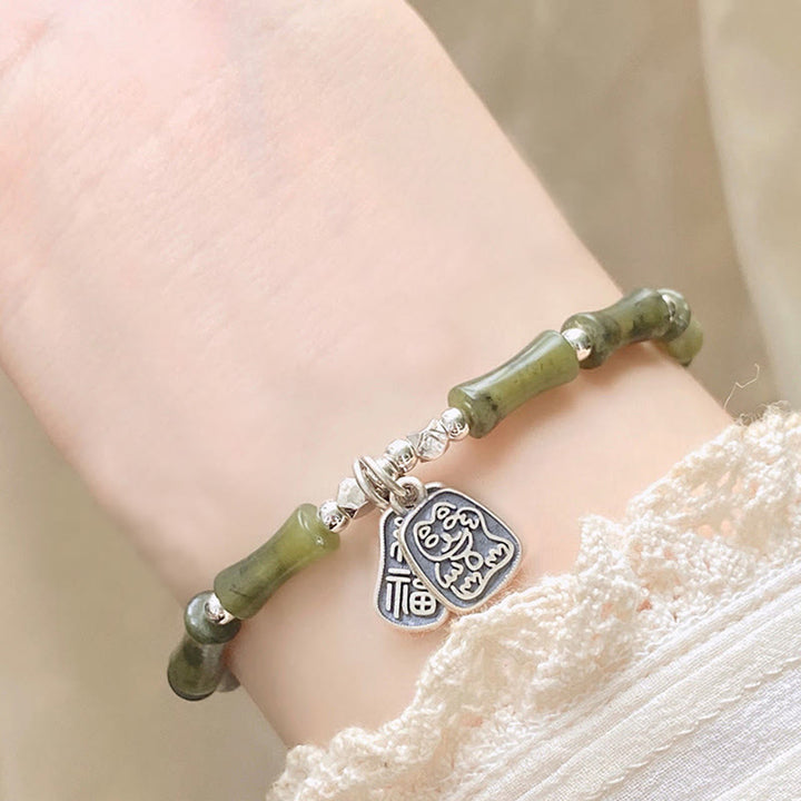 Jade Armband 925 Silber Fu-Zeichen Glück Fülle Naturstein elegant getragen
