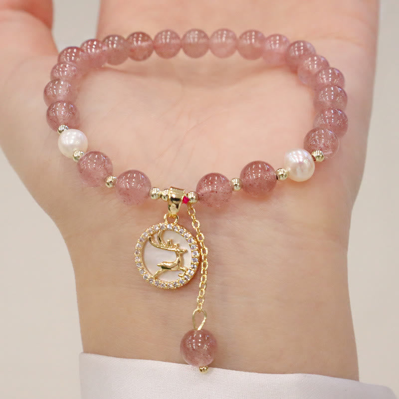 Armband Erdbeerquarz Perle Fu-Zeichen – Heilung am Handgelenk getragen elegant