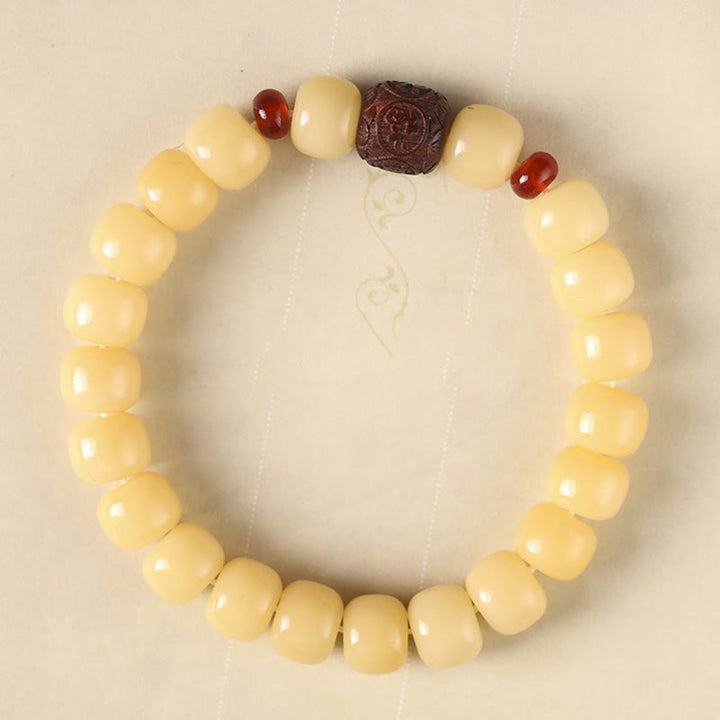 Bodhi Fu-Zeichen Armband Frieden Bernstein Perlen Naturstein elastisch
