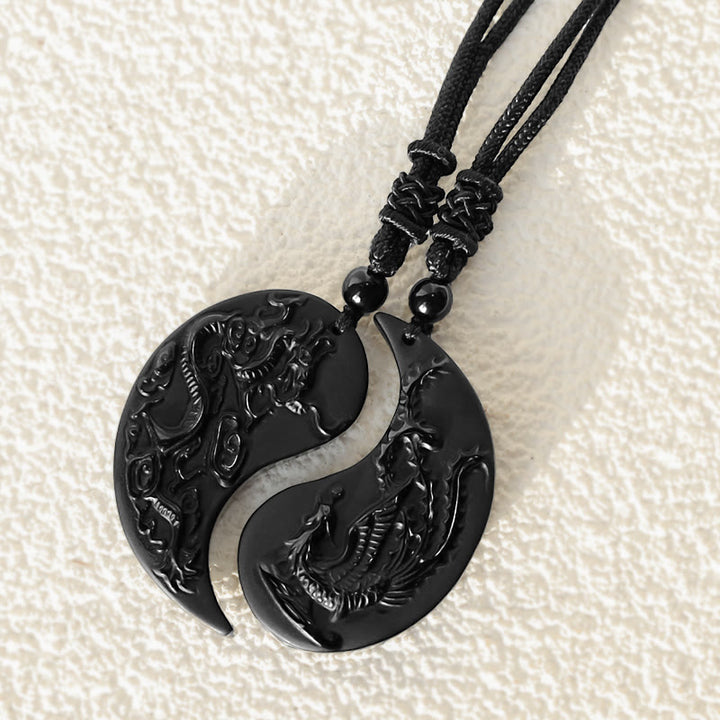 Obsidian Drachen Phönix – Bild 6 – Obsidian Drachen Phönix Yin Yang Anhänger schwarze Kette Naturstein
