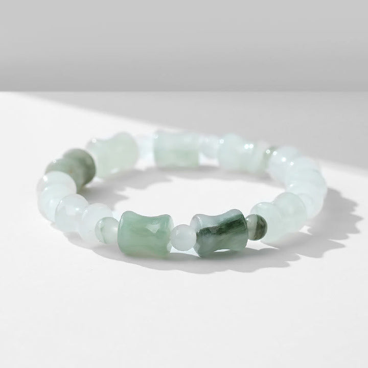 Jade Bambus Armband mit grünen und weißen Perlen Glück Fülle Energie