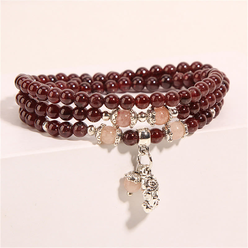 Armband Erdbeerquarz Granat Pixiu elastisches Perlenarmband Schutzamulett Handgelenk