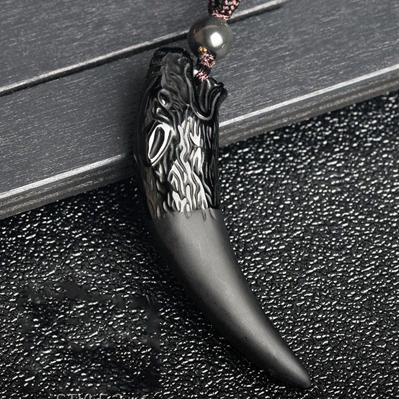 Anhänger Kette Obsidian Wolf Natur Stärke schwarz