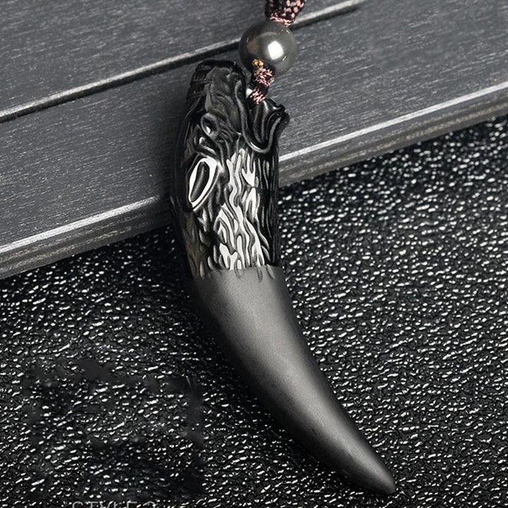 Anhänger Kette Obsidian Wolf Natur Stärke schwarz