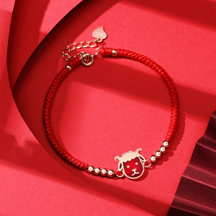 Rotes Armband Chinesisches Tierkreis – Glück Widder goldene Perlen