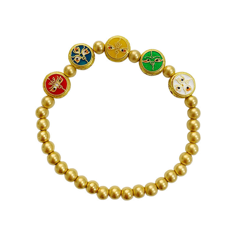 Armband Kupfer mit farbigen Medallions und goldfarbenen Perlen elastisch