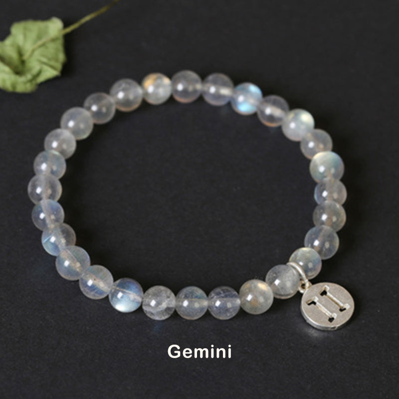 Mondstein Armband Gemini Sternzeichen elastisch transparent Perlen Charm