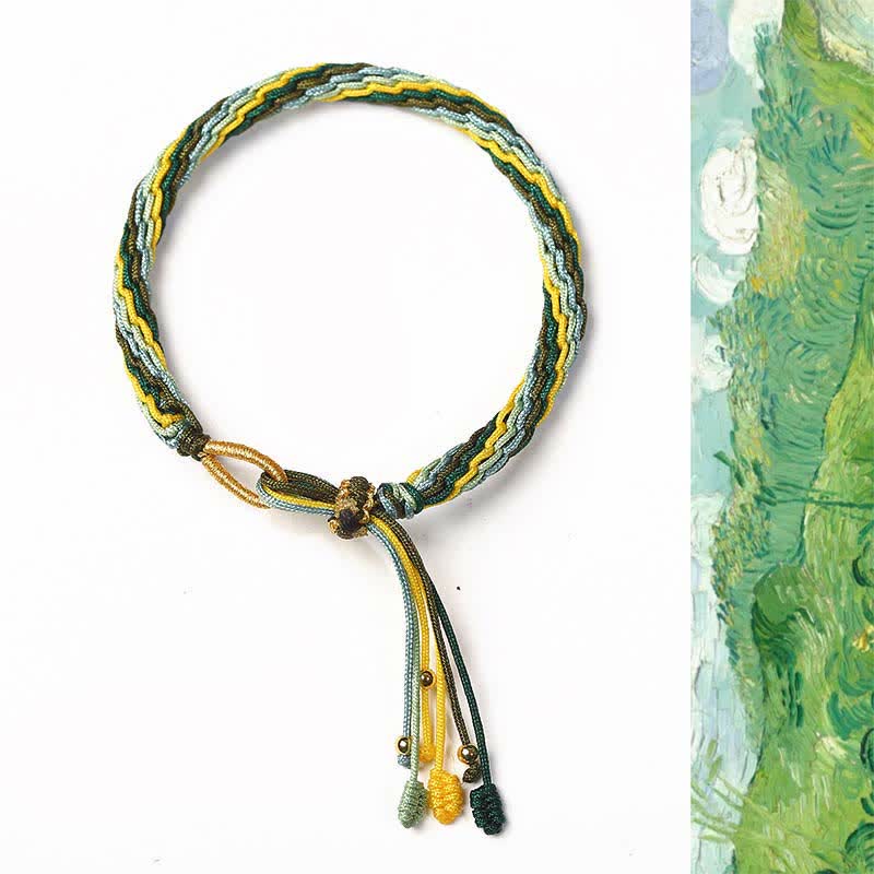 Samsara Knot Armband grün gelb schwarz Naturstein Flachansicht