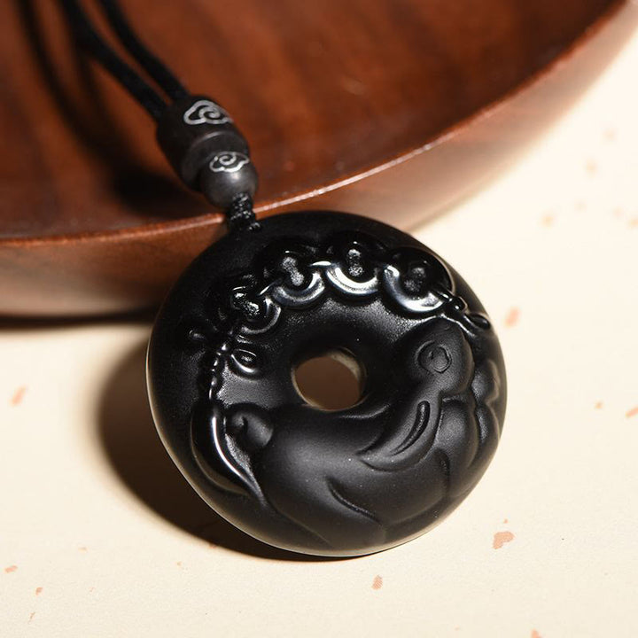 Obsidian Kette Tierkreis Anhänger schwarz Naturstein