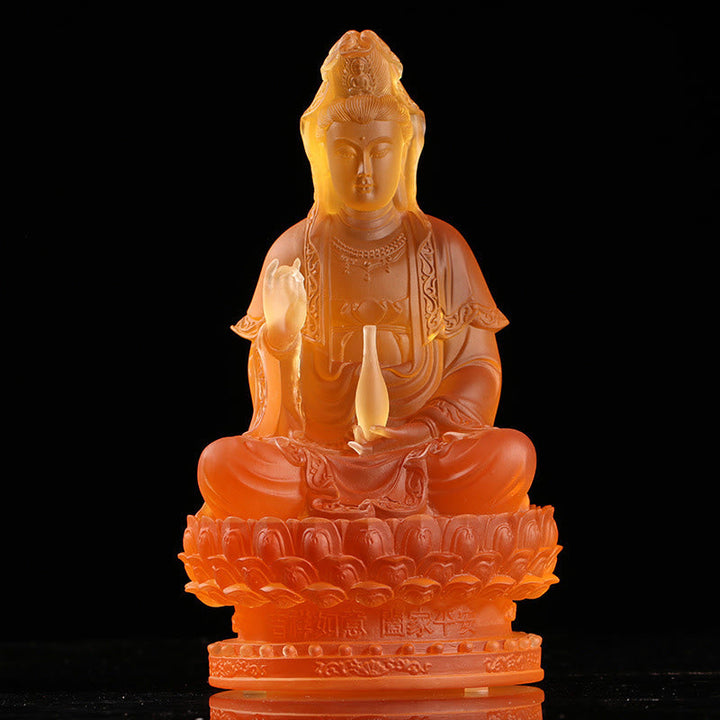 Kwan Yin Avalokitesvara Liuli Kristall 23cm Bernstein