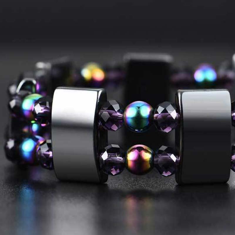 Armband Regenbogen Hämatit Perlen schwarze Naturstein elastisch tragbar.