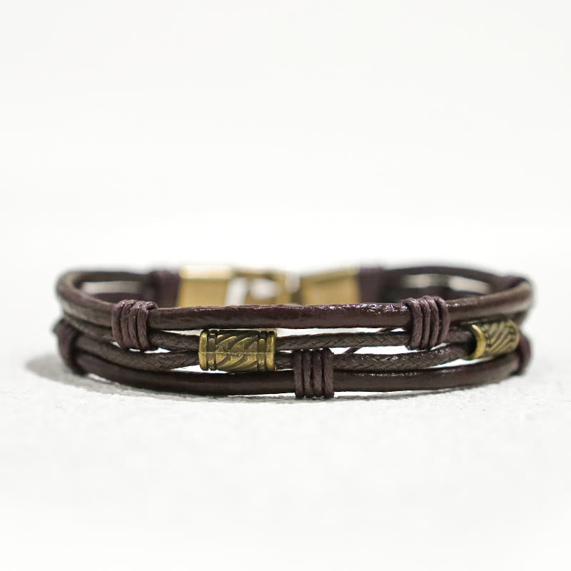 Armband Leder Braun Vintage Mehrreihig Kordel