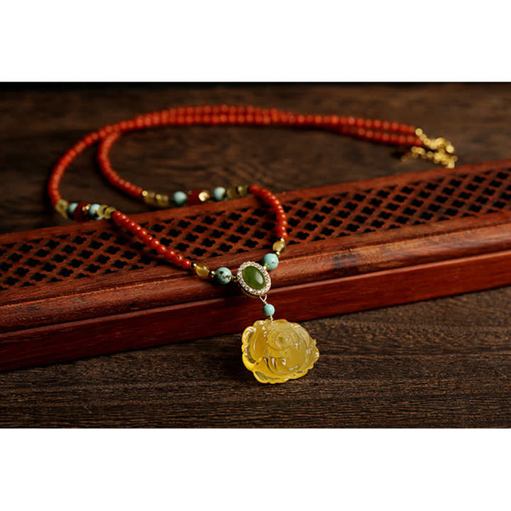 Roter Achat Kette Edelstein Perlen Handgemacht