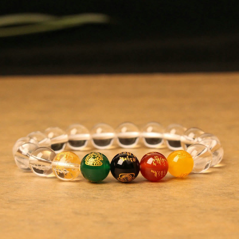 Armband Kristall Achat Fünf Elemente Wohlstand elastisch Naturstein.