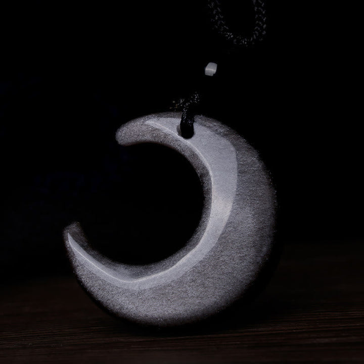 Obsidian Selenite Yin Yang Kette Naturstein Anhänger Schutz Energie