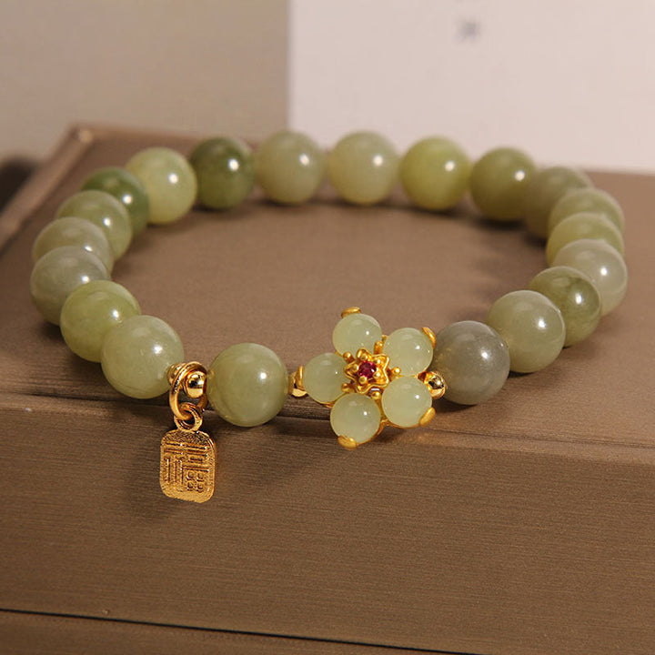 Armband Grüner Jade Blume Fu Zeichen - Glück