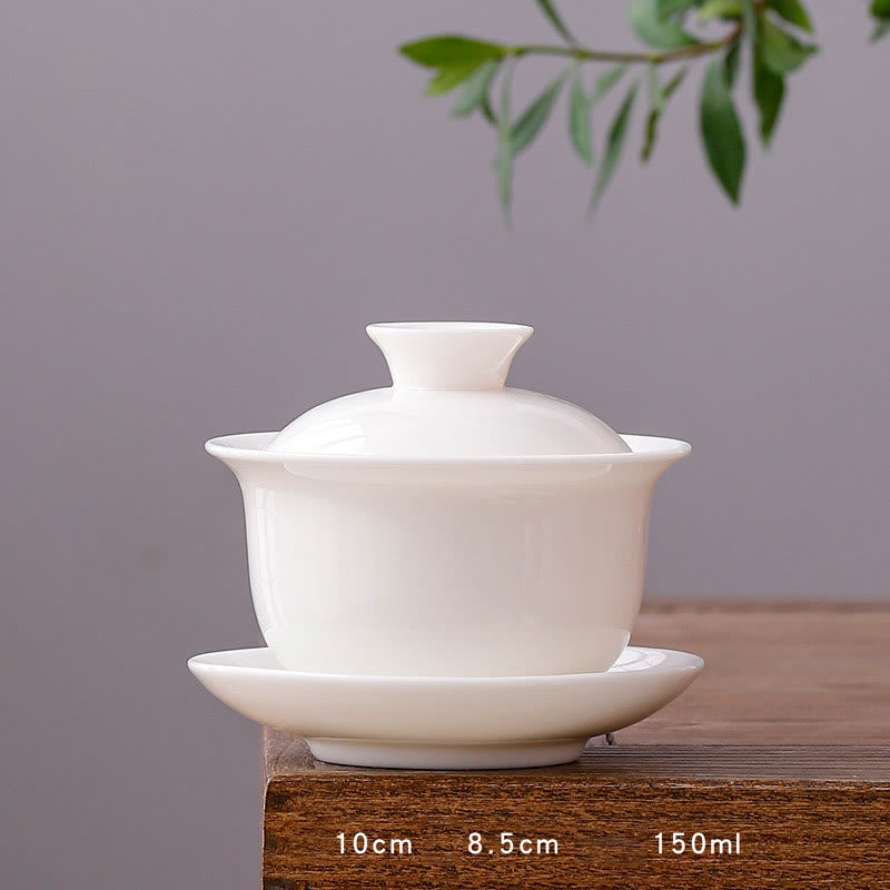 Teetassen Mit Untertasse Gaiwan Berge Porzellan Runde Tasse - Reinweiß