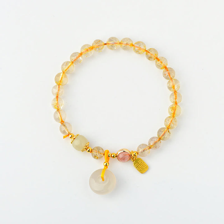 Armband Fu-Zeichen Wohlstand Frieden mit Citrin und Jade Perlen golden.