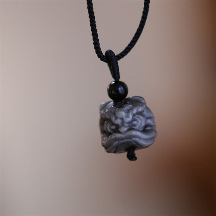 Kette schwarzer Obsidian tanzender Löwe – Schutz