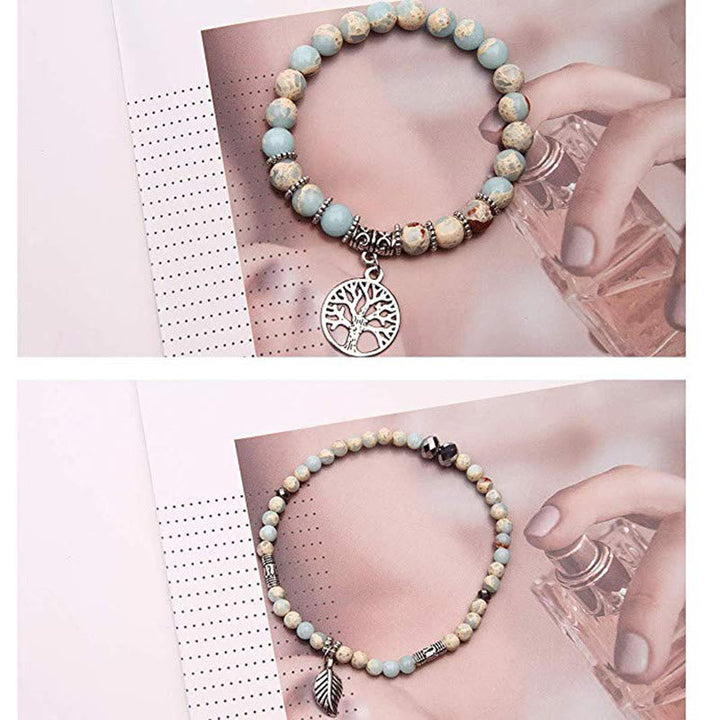 Armband Türkis Lebensbaum am Handgelenk getragen, helles Naturstein Design