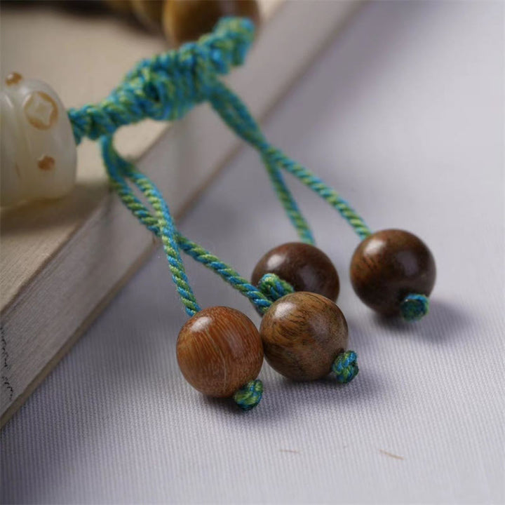 Sandelholz Bodhi Armband mit grünem Seil, Holzperlen Glück Energie