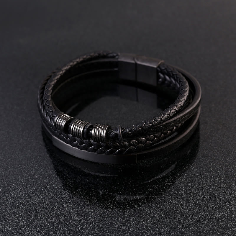 Schwarzes Leder Armband Magnetisch – Balance mit Metallakzenten elegant
