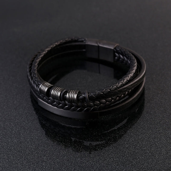 Schwarzes Leder Armband Magnetisch – Balance mit Metallakzenten elegant