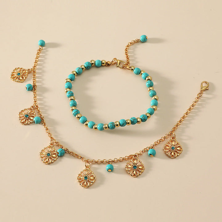 Armband Türkis – Schutz Gold Perlen Blüten Charm elegant