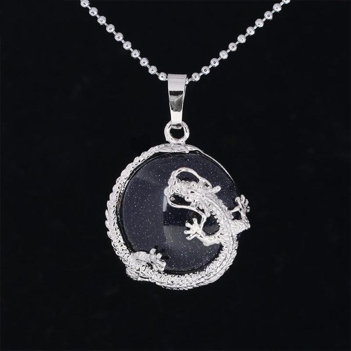 Silberne Kette Drachen Anhänger schwarzer Stein Naturstein Schmuck