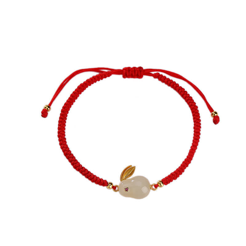 Armband Jade Hase 925 Silber Rot Schnur