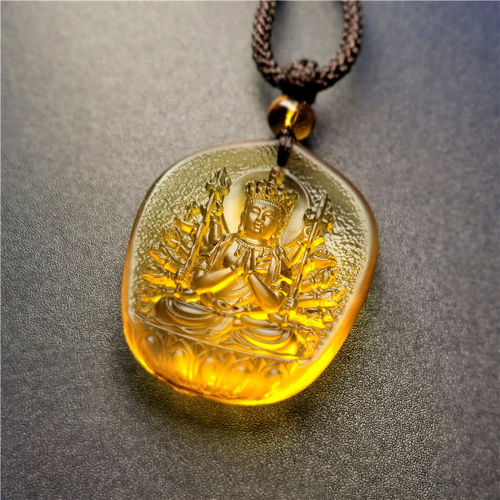 Anhänger Kette Liuli-Kristall Tierkreis-Buddha golden Halskette