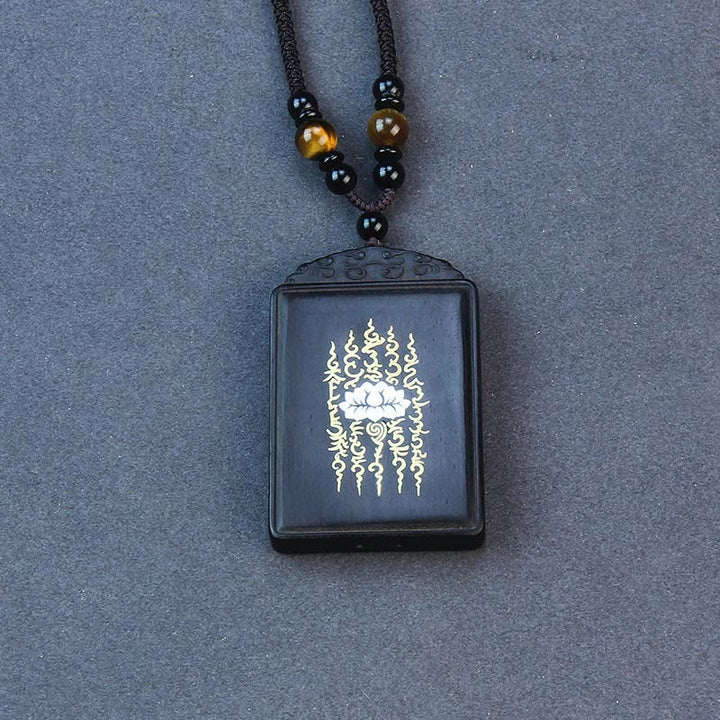 Lotus Ebenholz Anhänger, schwarze Kette, Meditation