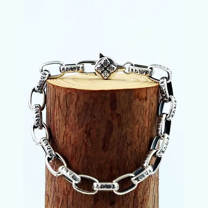 Silbernes Armband Kupfer Om Mani Padme Hum Holz Produktfoto Kettenarmband