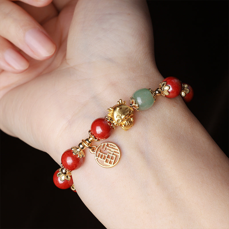 Armband Zinnober Fu-Zeichen Segen Balance Handgelenk rotes Naturstein